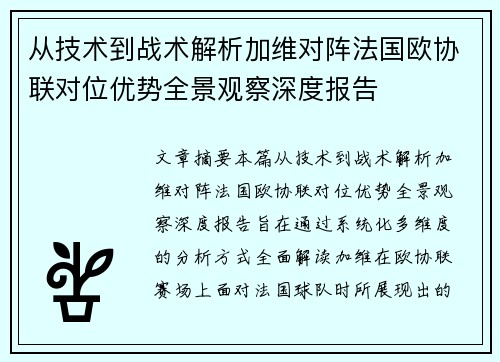 从技术到战术解析加维对阵法国欧协联对位优势全景观察深度报告