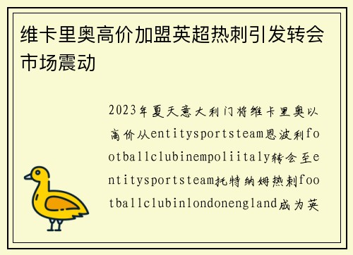 维卡里奥高价加盟英超热刺引发转会市场震动 维卡里奥高价加盟英超热刺引发转会市场震动